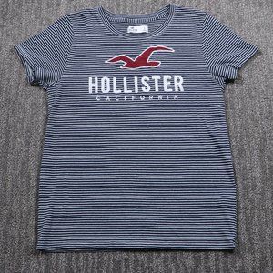 Hollister Womens Striped Shirt Small Embroidered Logo Short Sleeve Y2K